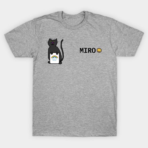 Miro Cute Cat Essential Worker Rainbow T-Shirt by ellenhenryart